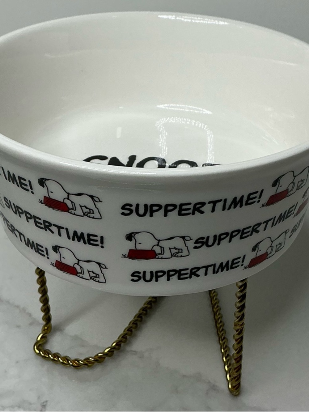 Peanuts Snoopy  Dog Bowl Ceramic Puppy / Dog Dish Suppertime Bowl 5 1/4" x 2"